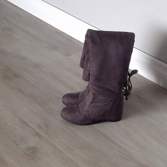 Dream Pairs - Grey Faux Suede Over the Knee Wedge Heel Boots - 7.5 - Picture 5 of 8